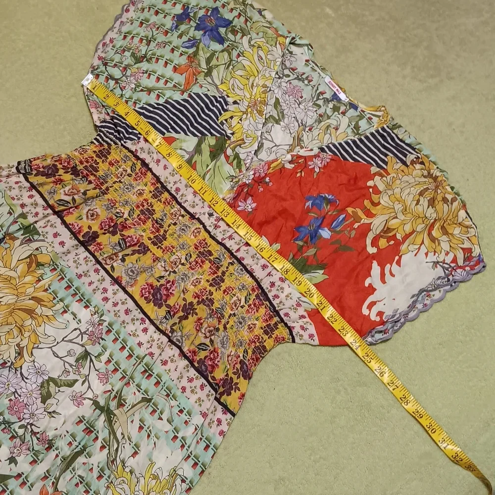 Johnny Was Maxi Dress Silk Patchwork SzL Green/Red Floral Boho Lightweight - Picture 6 of 15